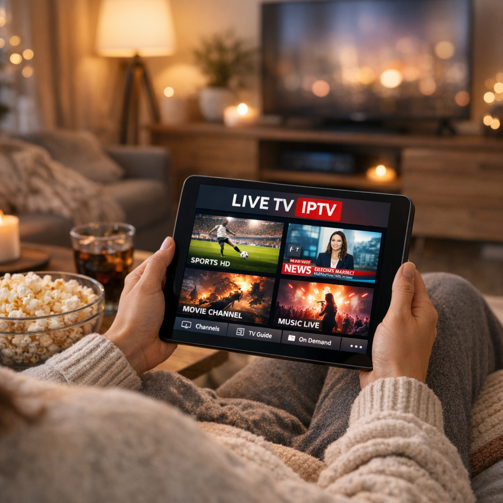 Person enjoying Live Stream IPTV on a tablet