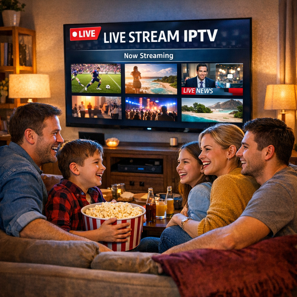 Family watching Live Stream IPTV together