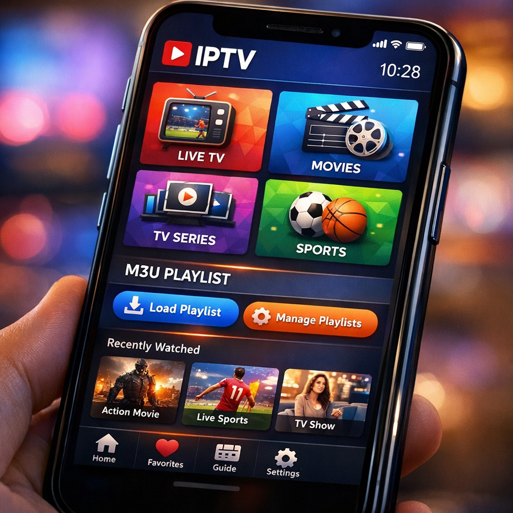 IPTV app showing live TV playlists