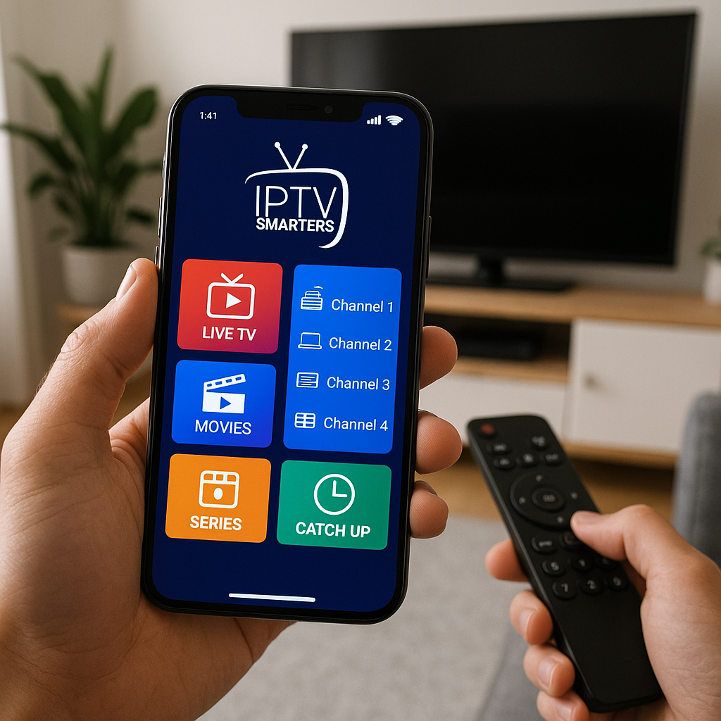 iptv smarters downloader app interface on smartphone