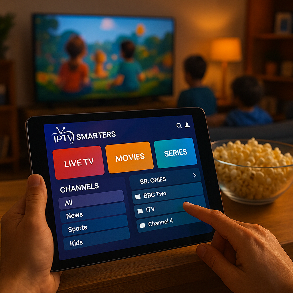 iptv smarters downloader on tablet in home setting