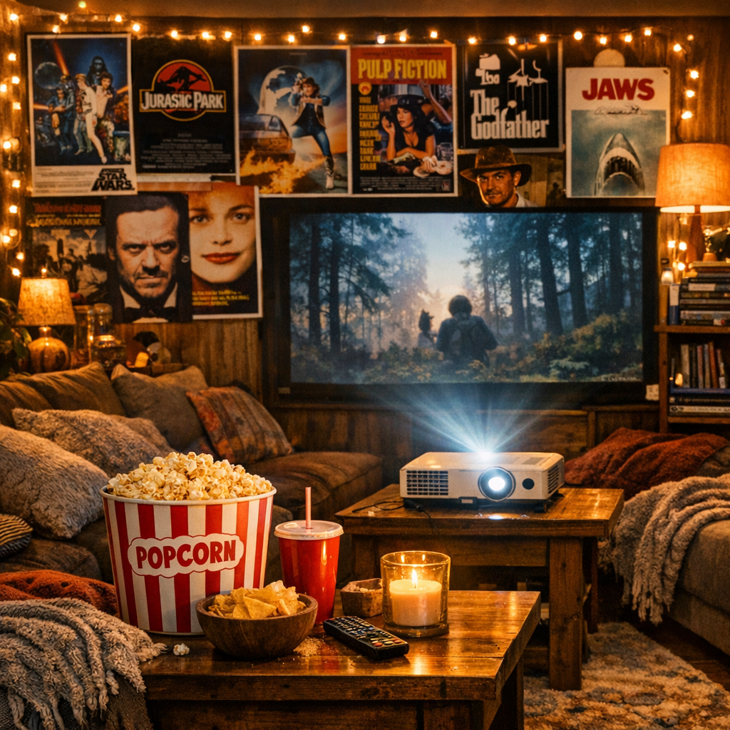 movie and entertainment playlists in a cozy setting