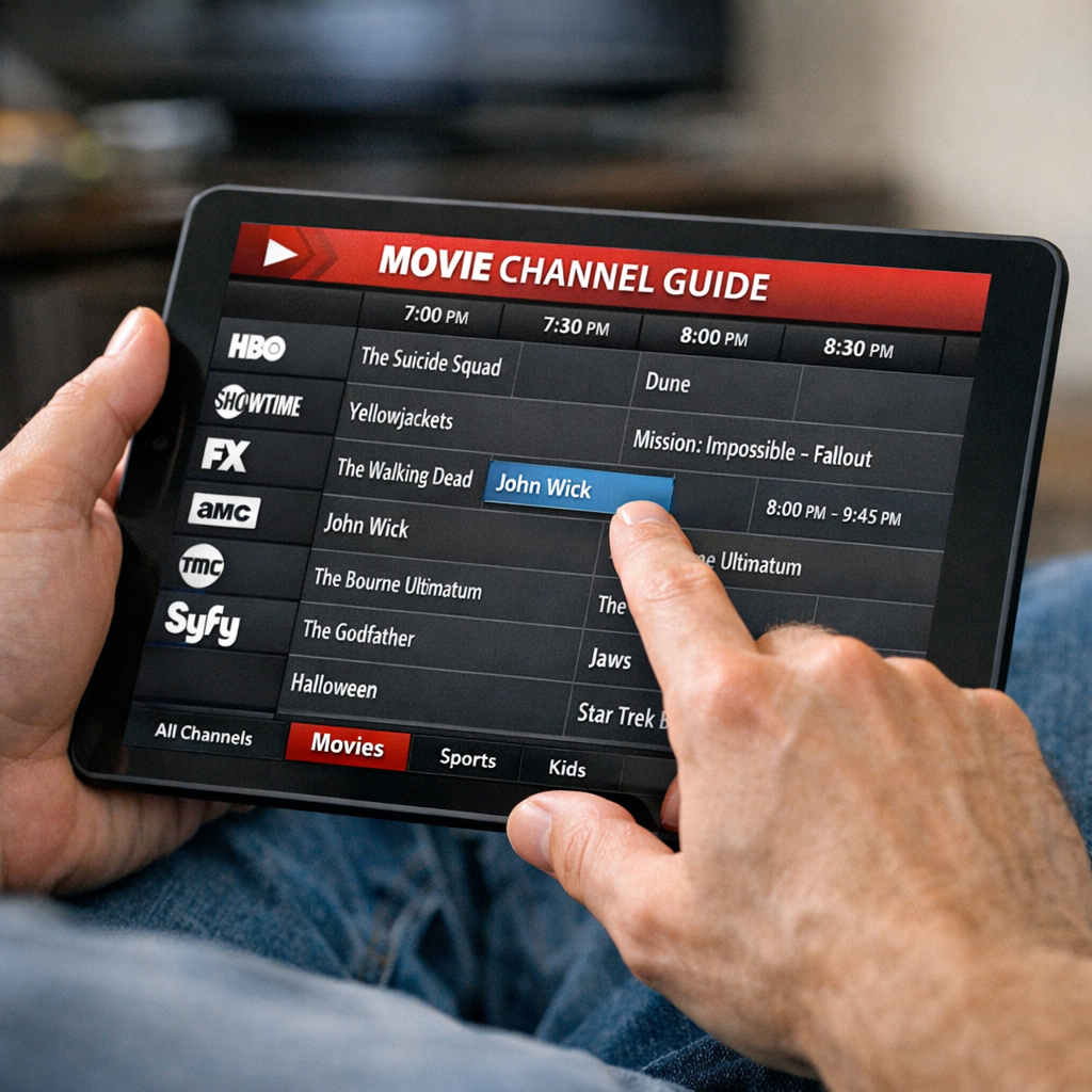 browsing live movie networks on a tablet