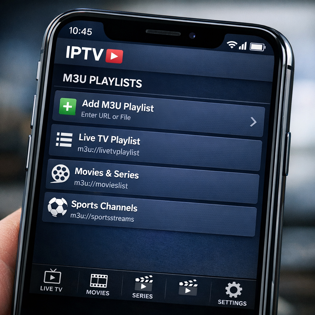 Smartphone showing Free IPTV M3U playlist