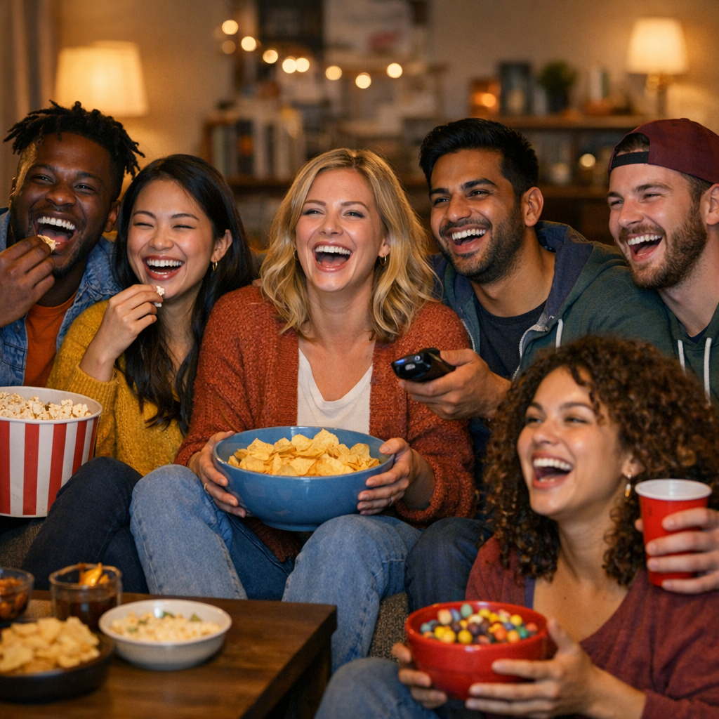 friends enjoying movie and entertainment playlists