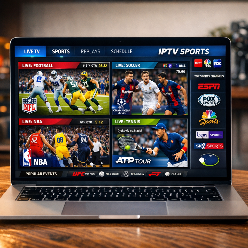 IPTV sports channels on a laptop
