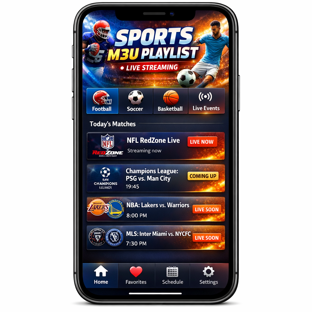 Sports M3U playlist on a smartphone